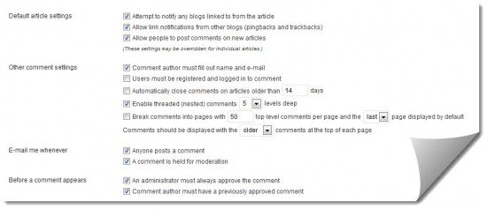 WordPress comment settings