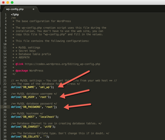 Final WP config file for Mac local WordPress