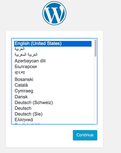 WordPress language selection