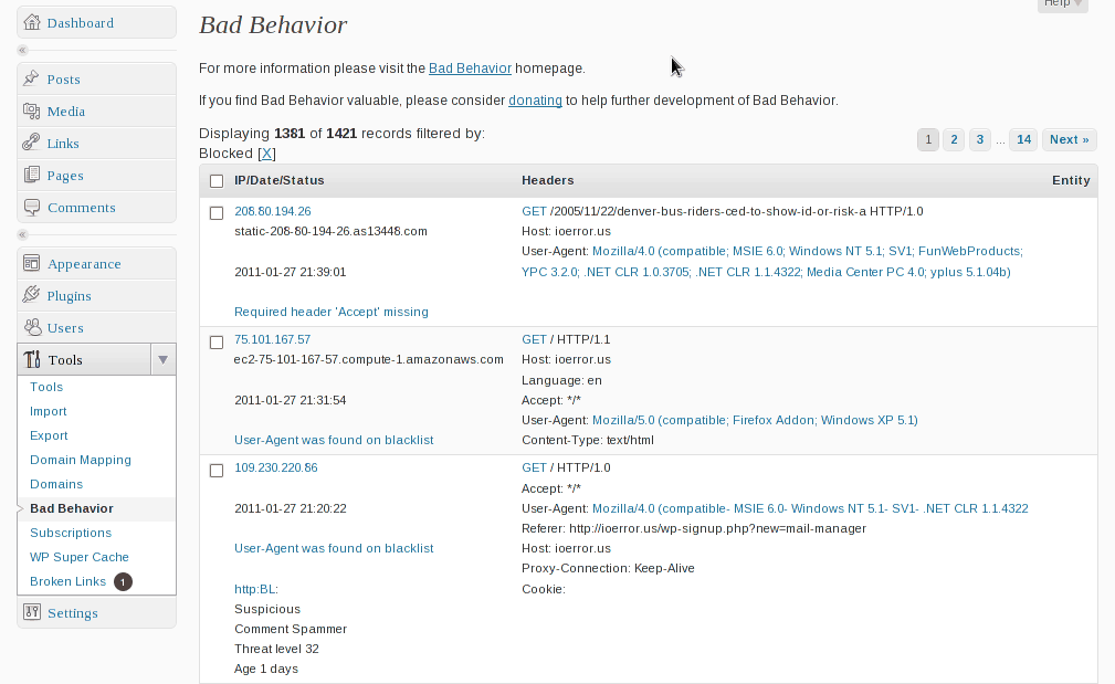Bad Behaviour WordPress plugin
