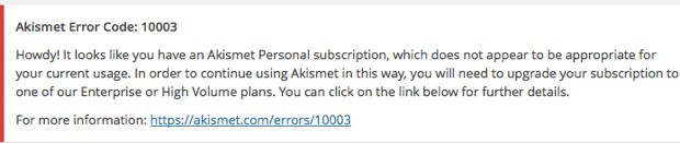 Akismet Error Code- 10003