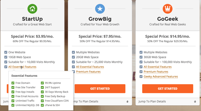 Siteground hosting packages