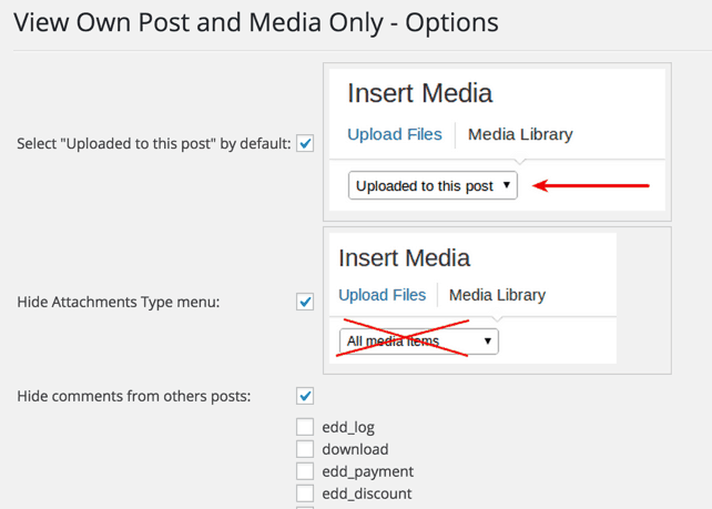 View own posts and media files plugin