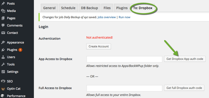 WordPress Dropbox Backup plugin