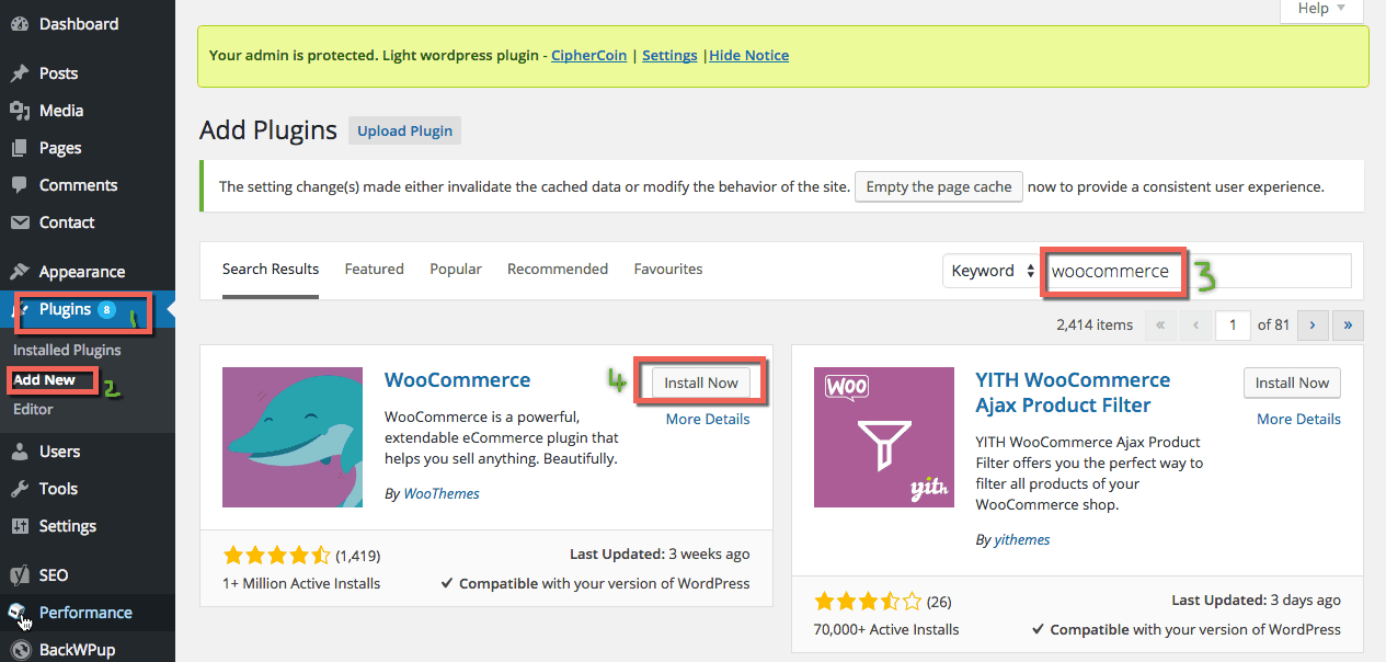 Installing WooCommerce Plugin