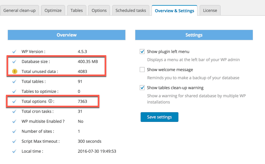 Before cleaning database