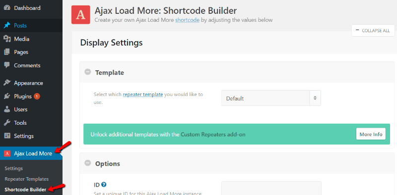 Ajax Load More - Shortcode Builder