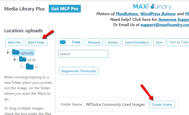 Add Folder in Media Library Plus