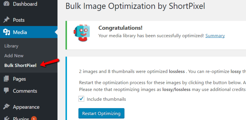 Bulk Image optimization by Shortpixel