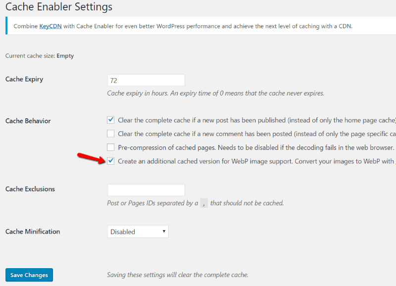 Cache Enabler Settings