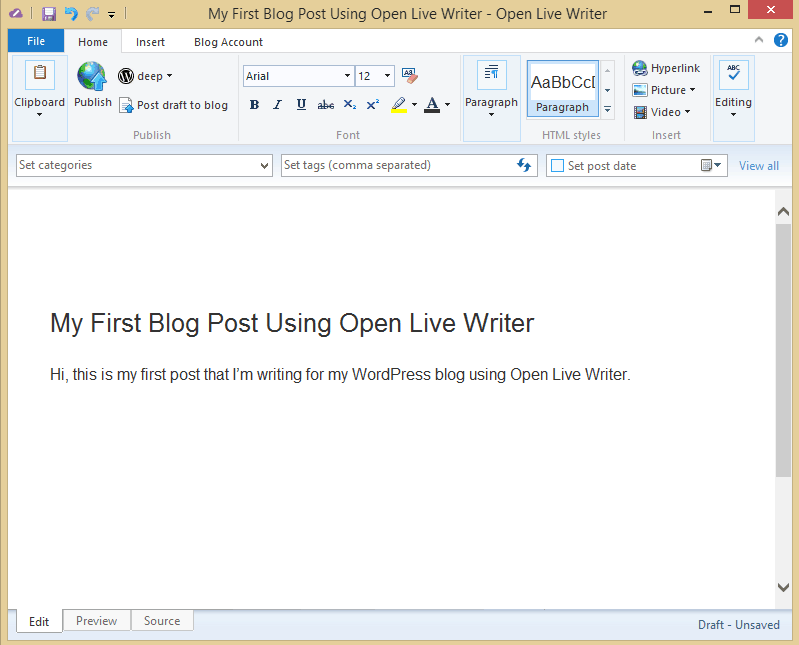 Blog Post Using Open Live Writer