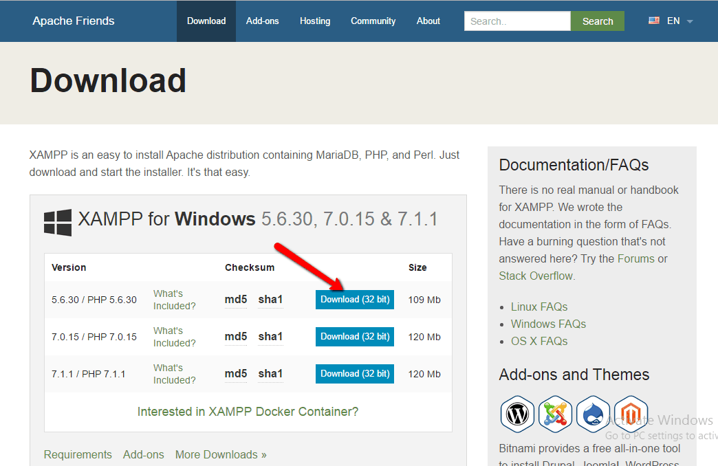 xampp for windows 10 32 bit