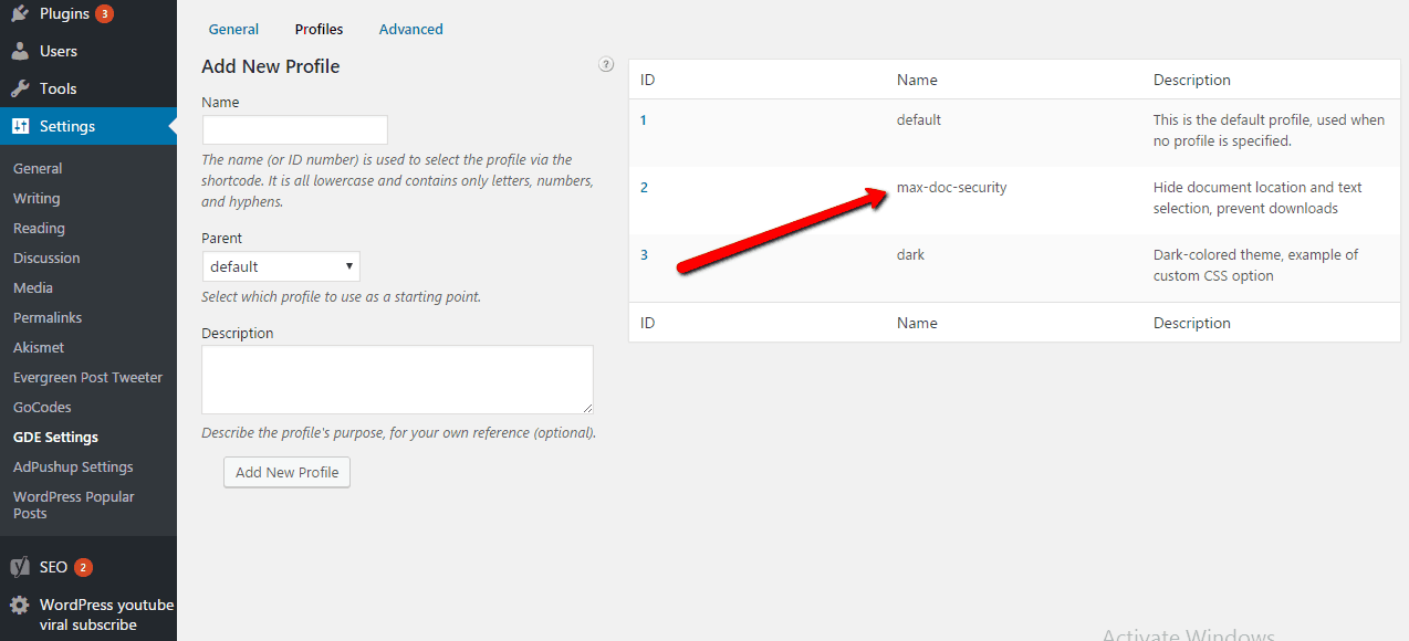 Google Docs Embedder Profile Setting