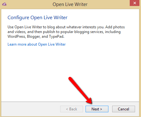 Open Live Writer Setup Option