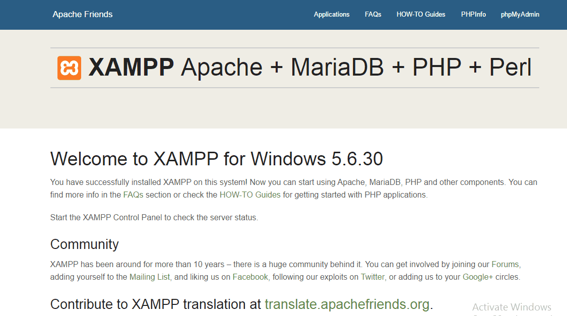 XAMPP Installation Confirmation