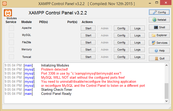 XAMPP Control Panel