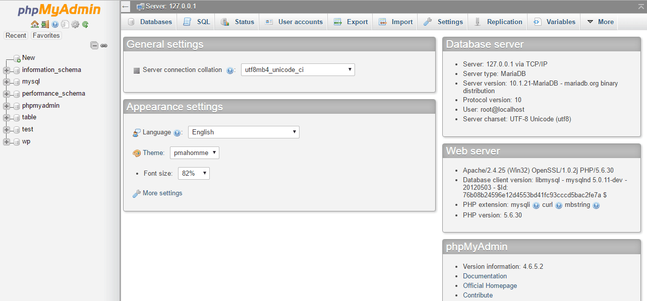 phpMyAdmin Interface